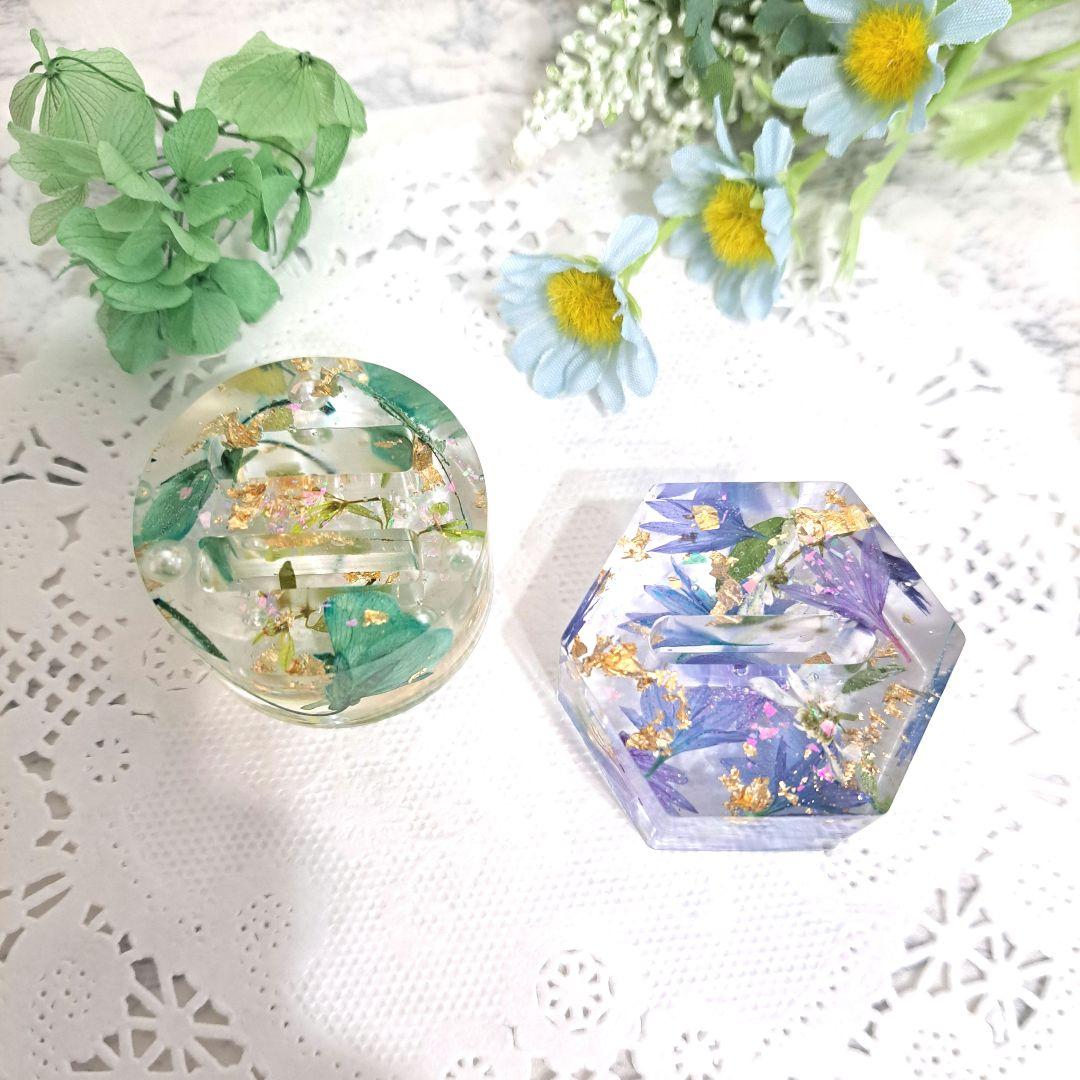 No.60 ブルー系＆ミントグリーン系✨固まるハーバリウムリングケース2個set
