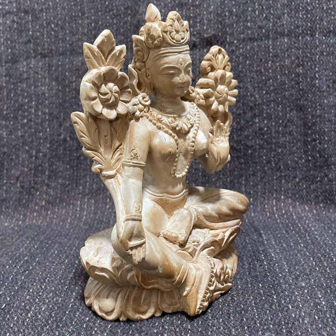 緑多羅菩薩 仏像 白檀 木彫り骨董