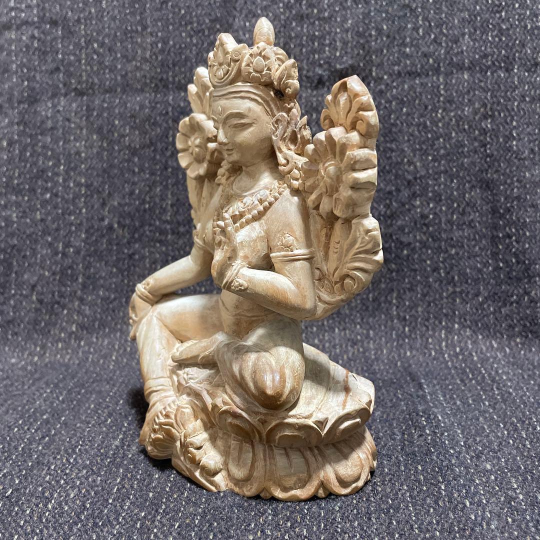 緑多羅菩薩 仏像 白檀 木彫り骨董