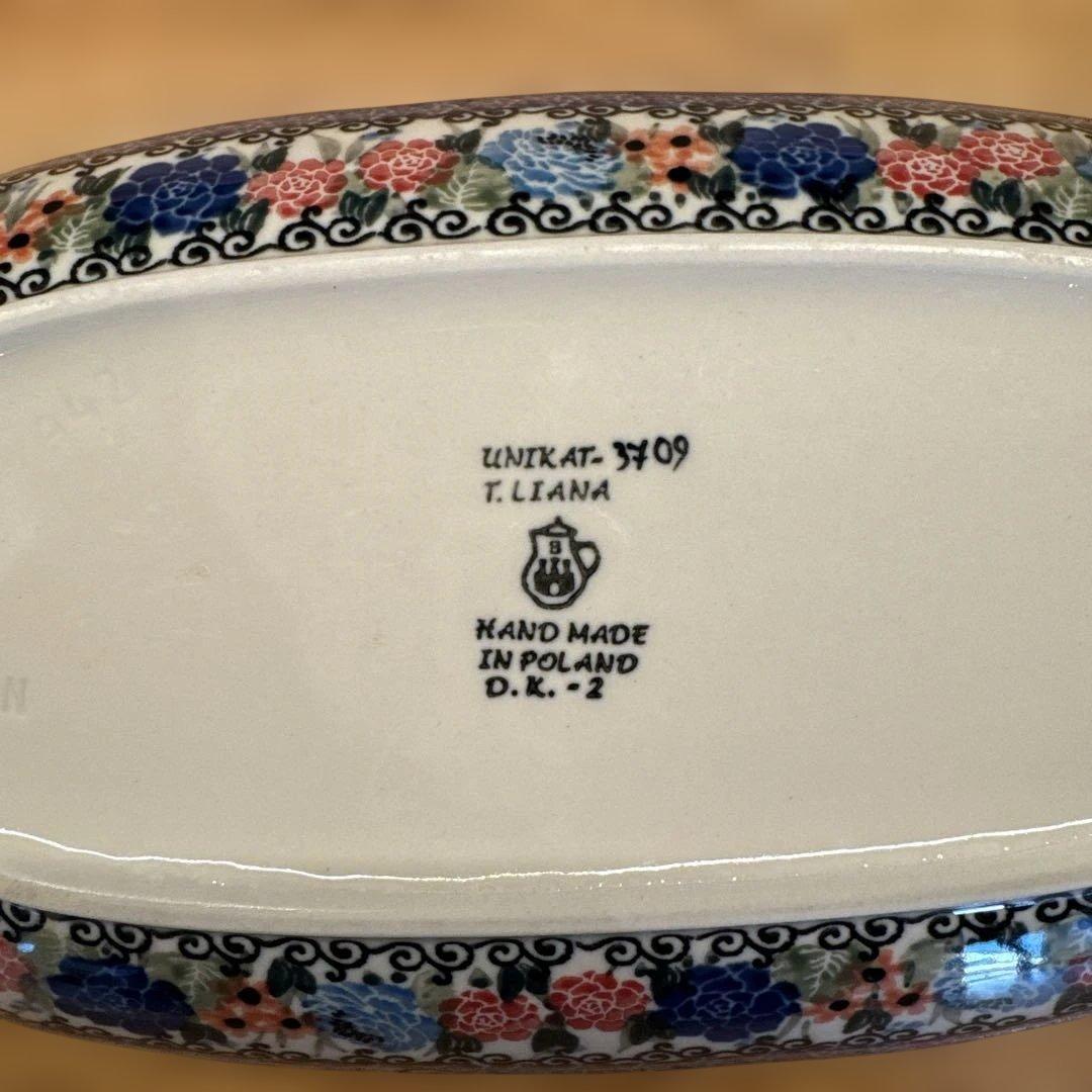 ポーリッシュポタリー　オーバル皿　花柄