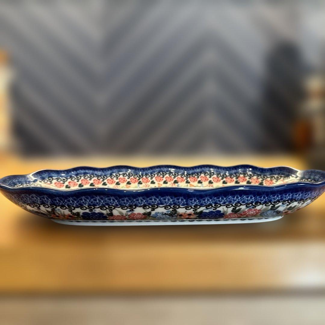 ポーリッシュポタリー　オーバル皿　花柄