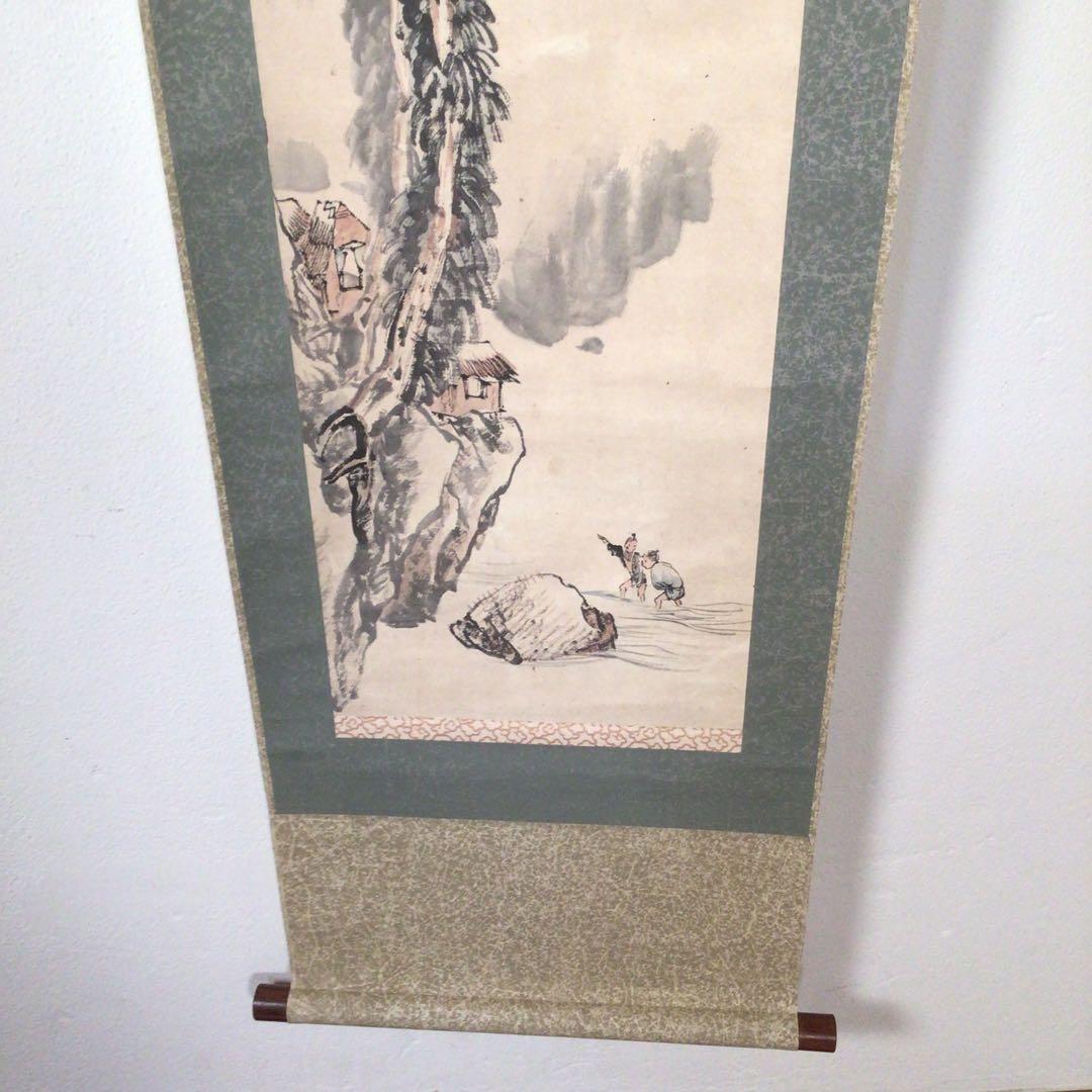 No3777  掛軸　月僊　山水画賛　紙本　江戸中期〜後期の画僧　古画　送料無料