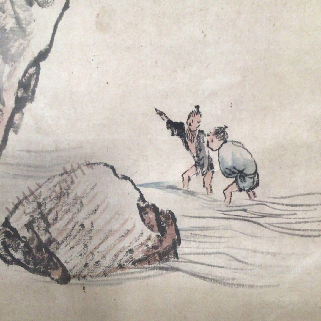 No3777  掛軸　月僊　山水画賛　紙本　江戸中期〜後期の画僧　古画　送料無料