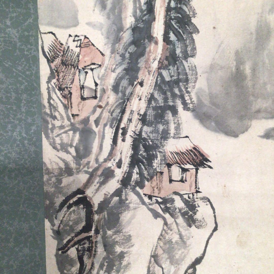 No3777  掛軸　月僊　山水画賛　紙本　江戸中期〜後期の画僧　古画　送料無料