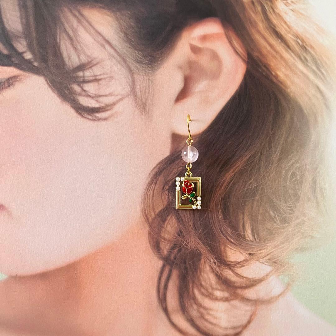 ☆❤️ 天然石　ローズクォーツ　薔薇　ピアス　イヤリング　ハンドメイド