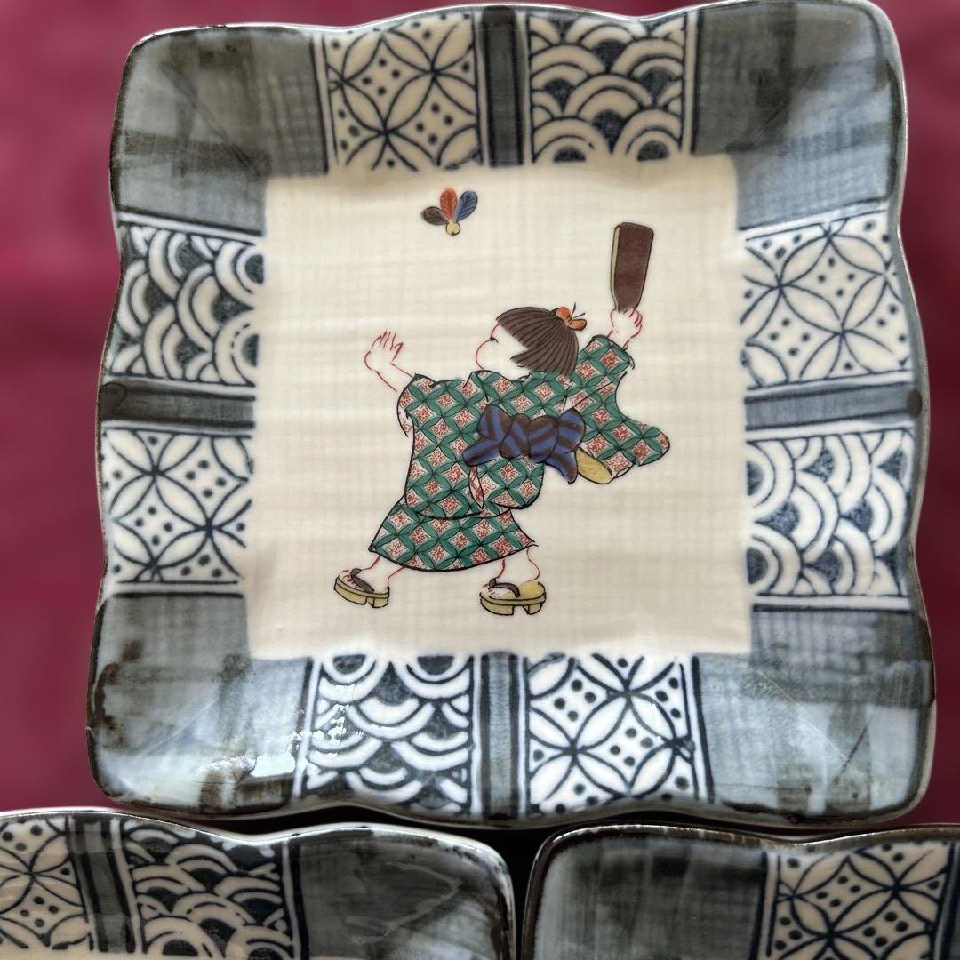 九谷焼　玉水角皿5枚セット　廃盤品