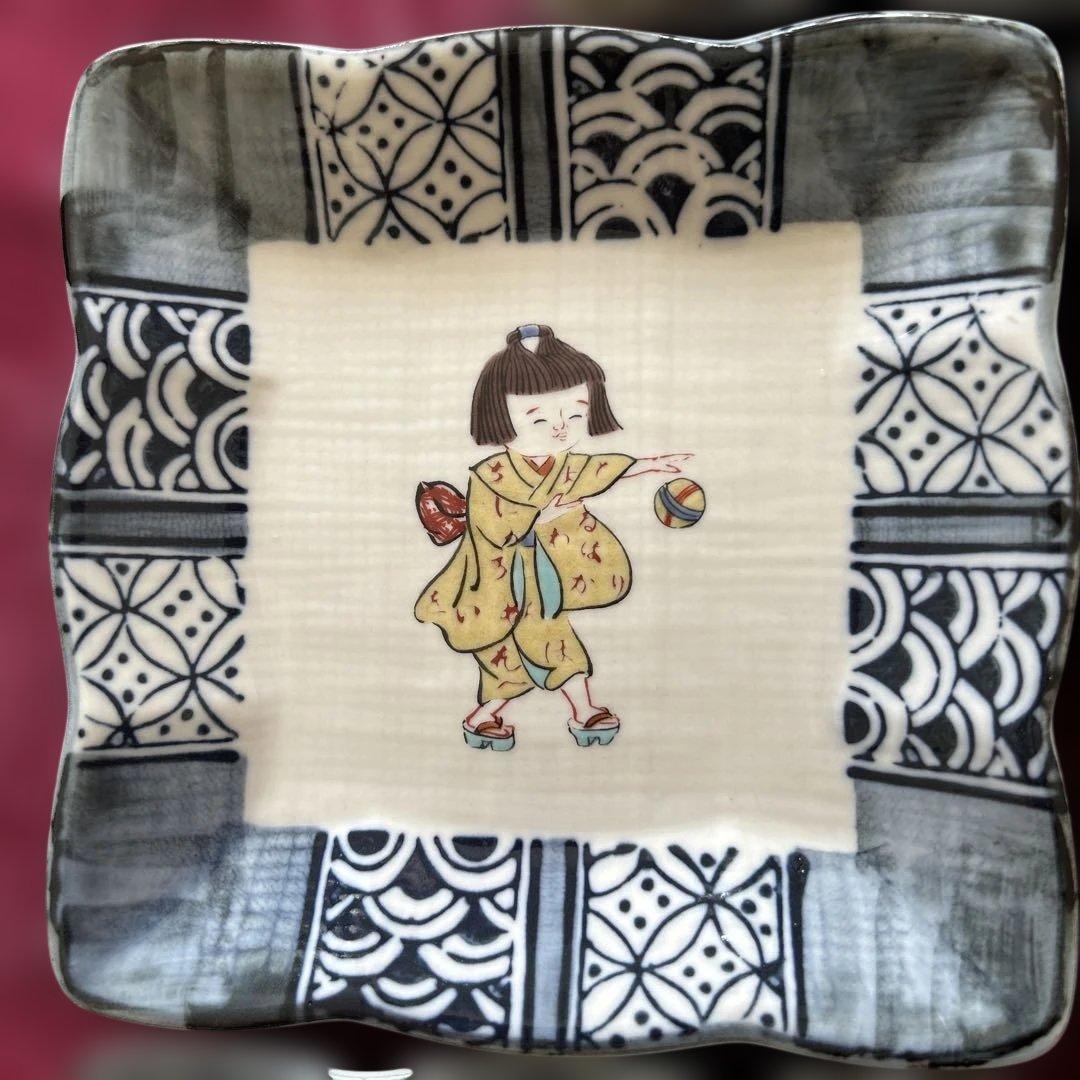 九谷焼　玉水角皿5枚セット　廃盤品