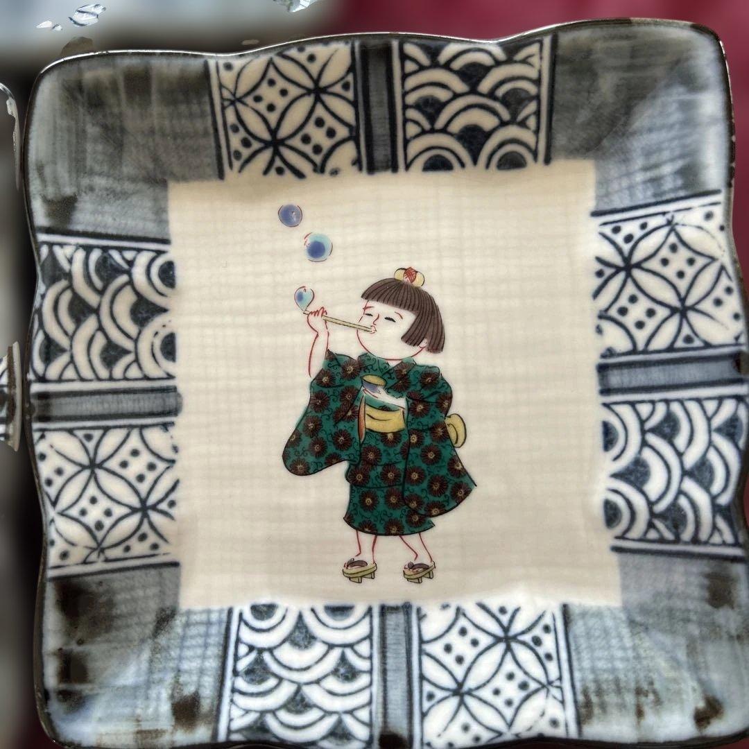 九谷焼　玉水角皿5枚セット　廃盤品