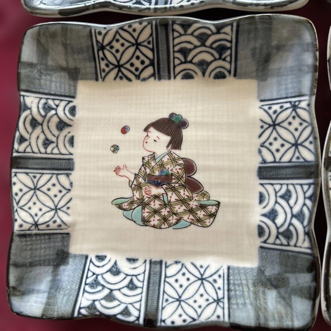 九谷焼　玉水角皿5枚セット　廃盤品