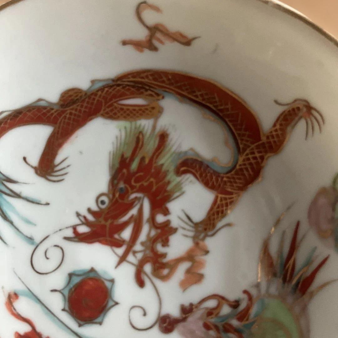 中国民国時代のドラゴンと鳳凰の陶器茶碗