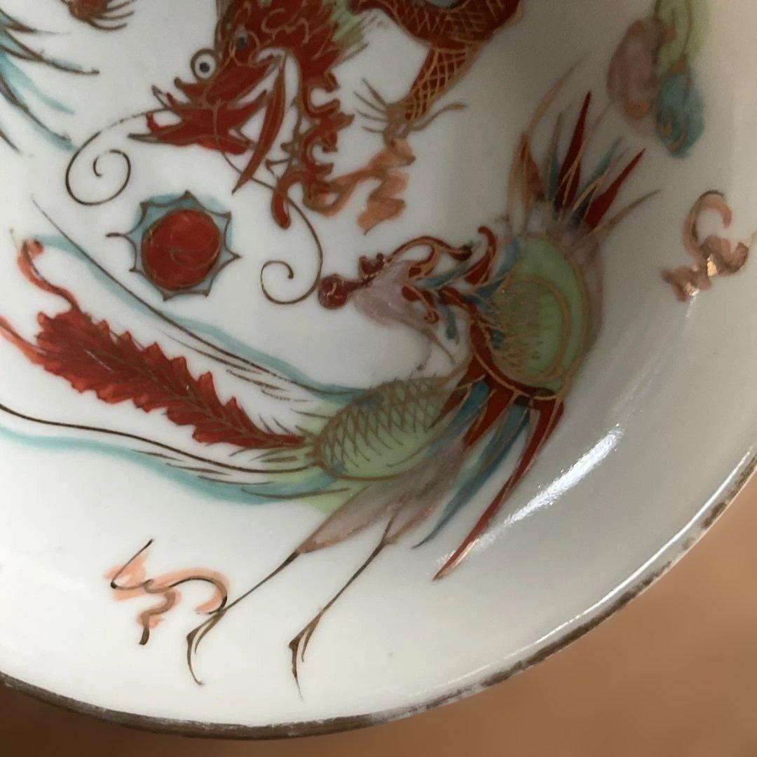中国民国時代のドラゴンと鳳凰の陶器茶碗