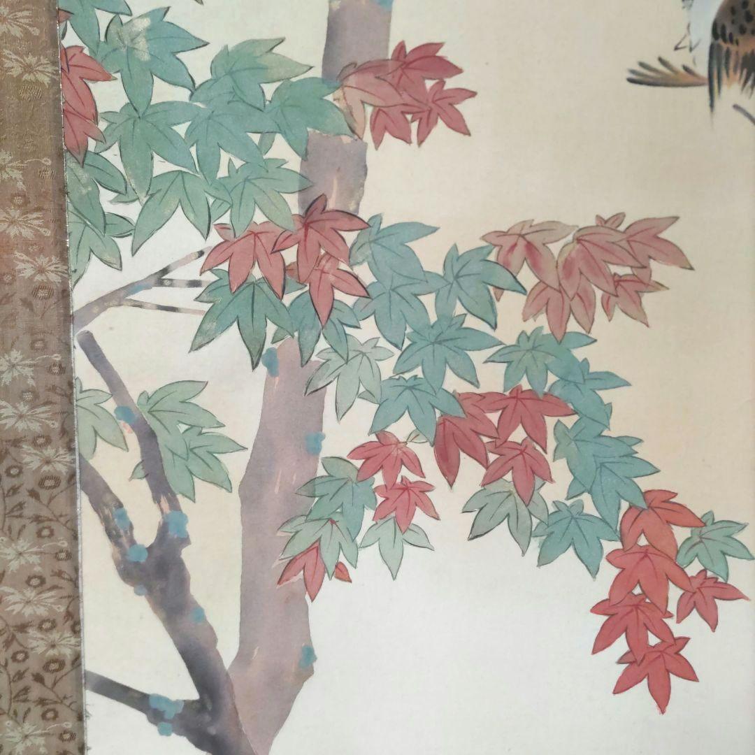 紅葉に雀 掛軸　Y275