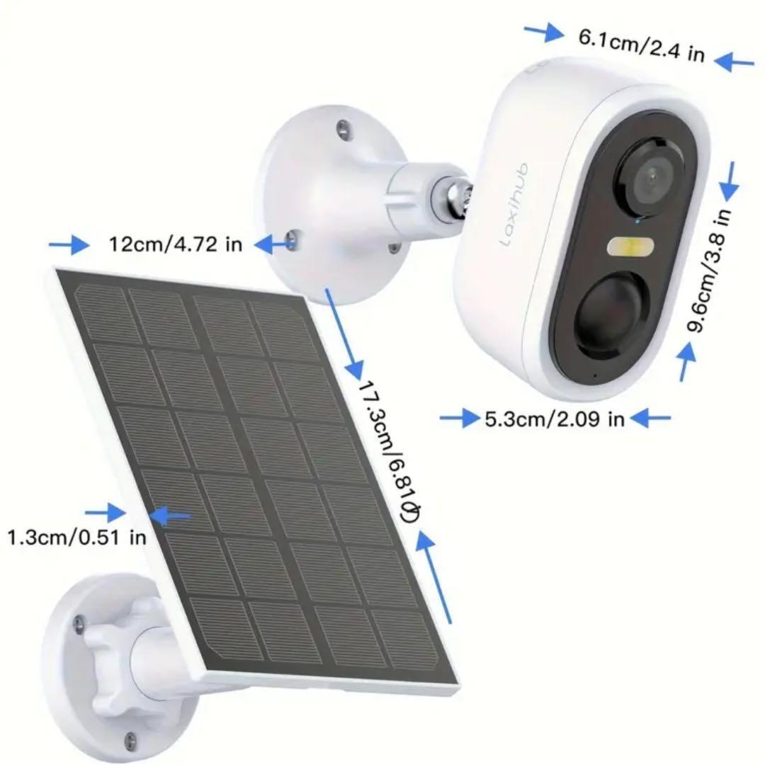 3MP 屋外用 Wi-Fi バッテリーカメラ ソーラーパネル 充電