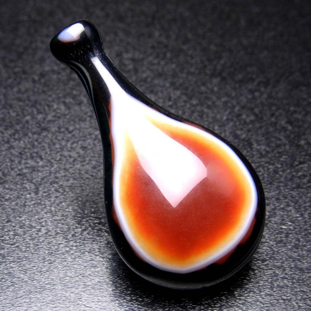 【No,3】天然赤黒縞瑪瑙石の瓶型 壷型天珠 ペンダントヘッド