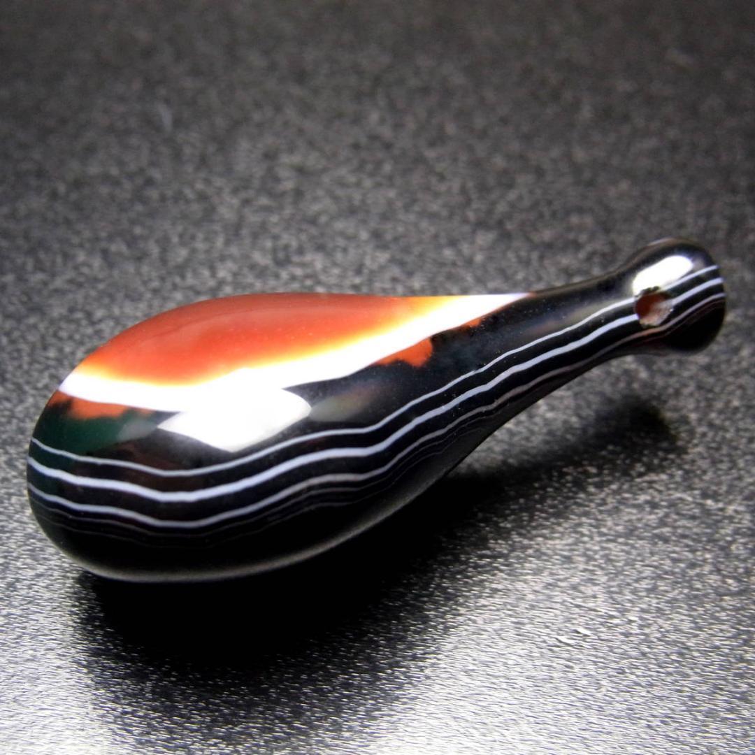 【No,3】天然赤黒縞瑪瑙石の瓶型 壷型天珠 ペンダントヘッド