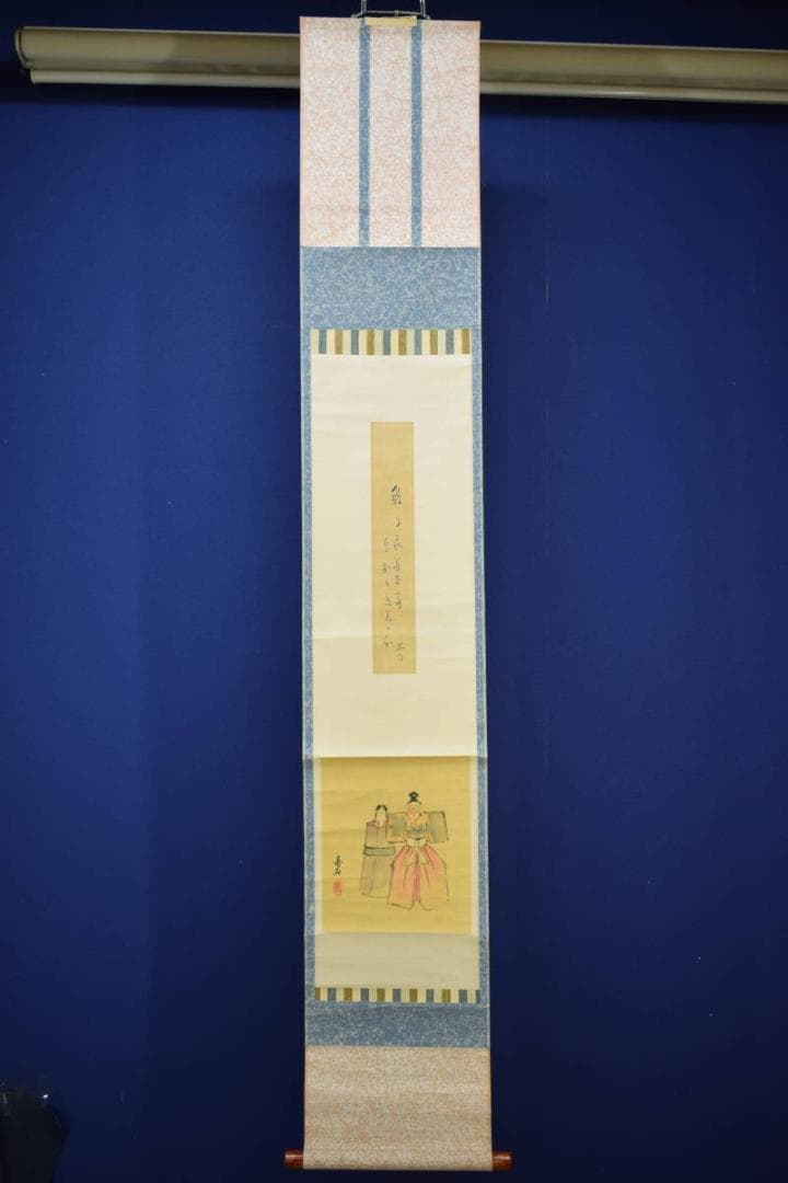 真作/松村寿石/立雛画賛/布袋屋掛軸HE-897