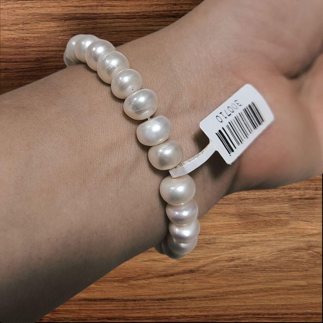 【新品】TSUTSUMI 8mm 淡水パール 天然石（翡翠ストレッチブレスレット