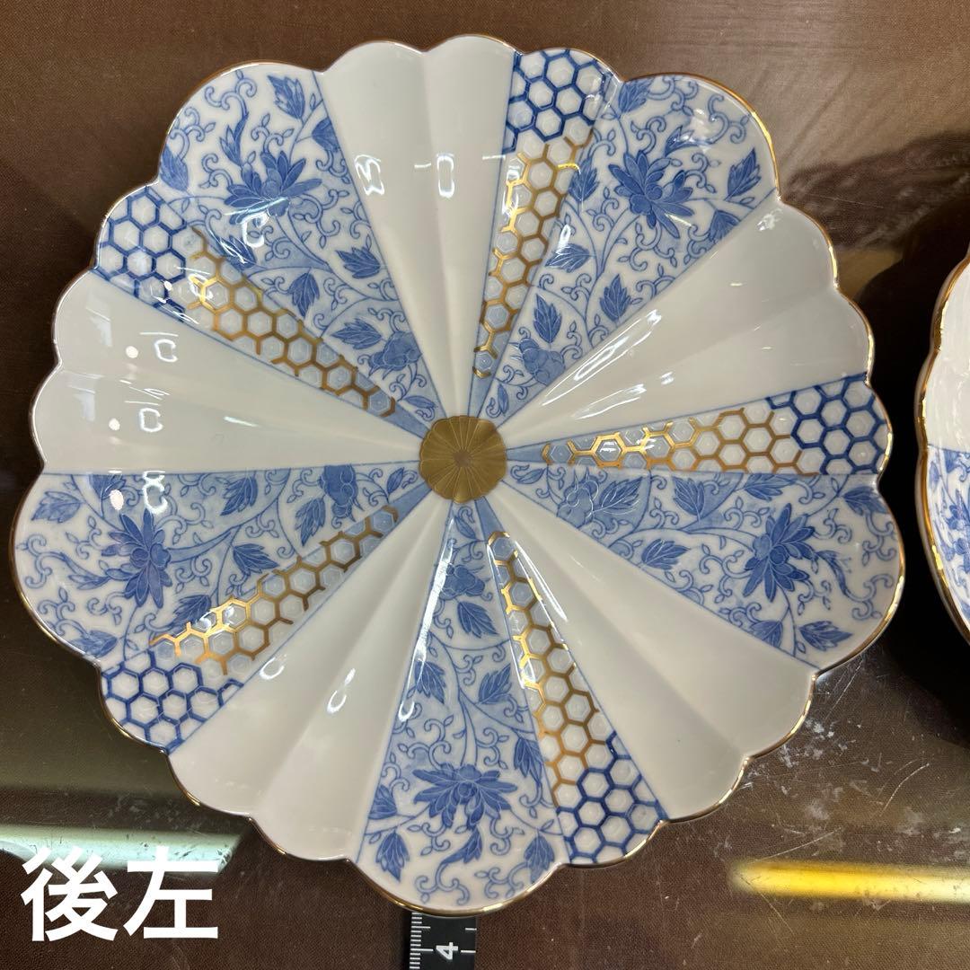西山窯　古伊万里 金彩染付亀甲唐草文　銘々皿揃　 美品