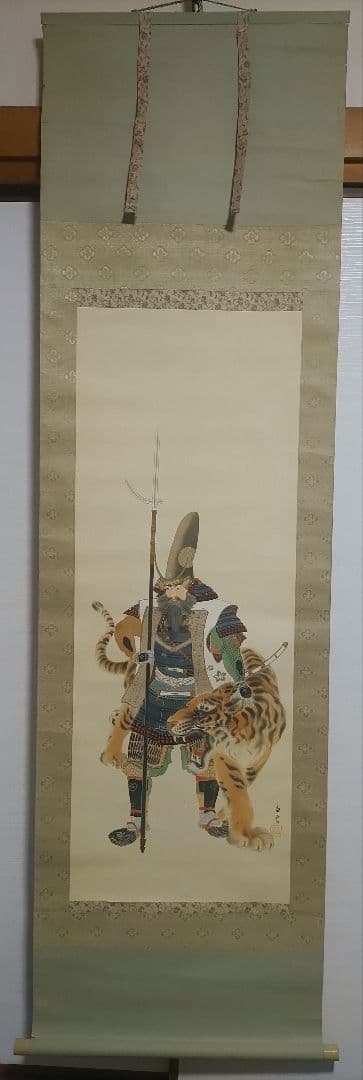 ご希望額まで値下げ～@白雲 虎に加藤清正 絹本肉筆の掛軸 甲冑鎧兜 戦国武将