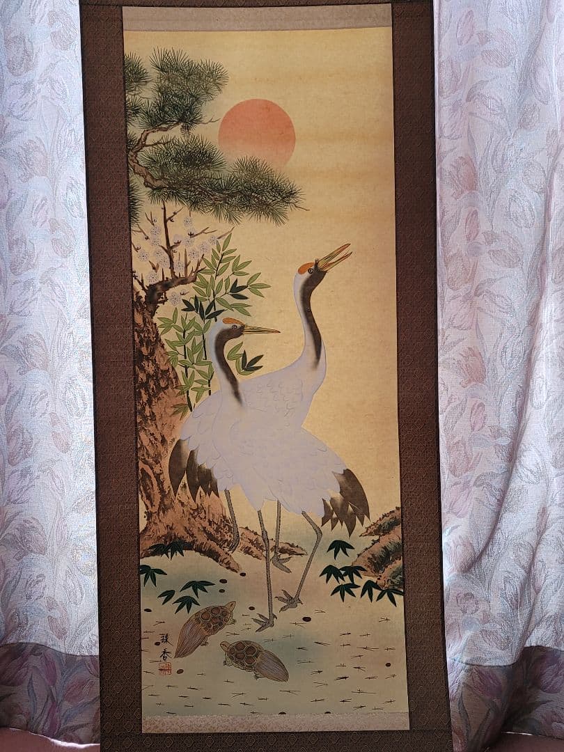 掛軸   松竹梅鶴亀    珠香作