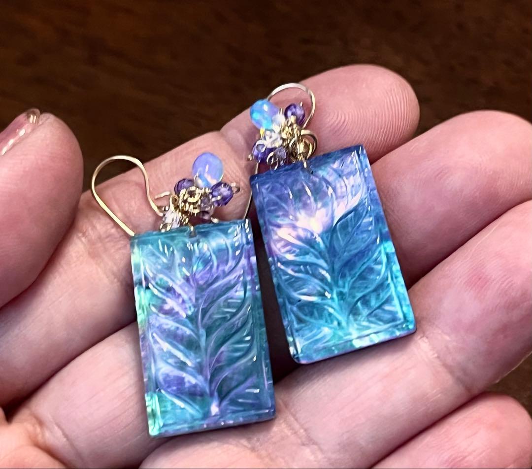 SALEラピス✖️マザオパ✖️水晶ヘリコニアLeafカービングピアス です