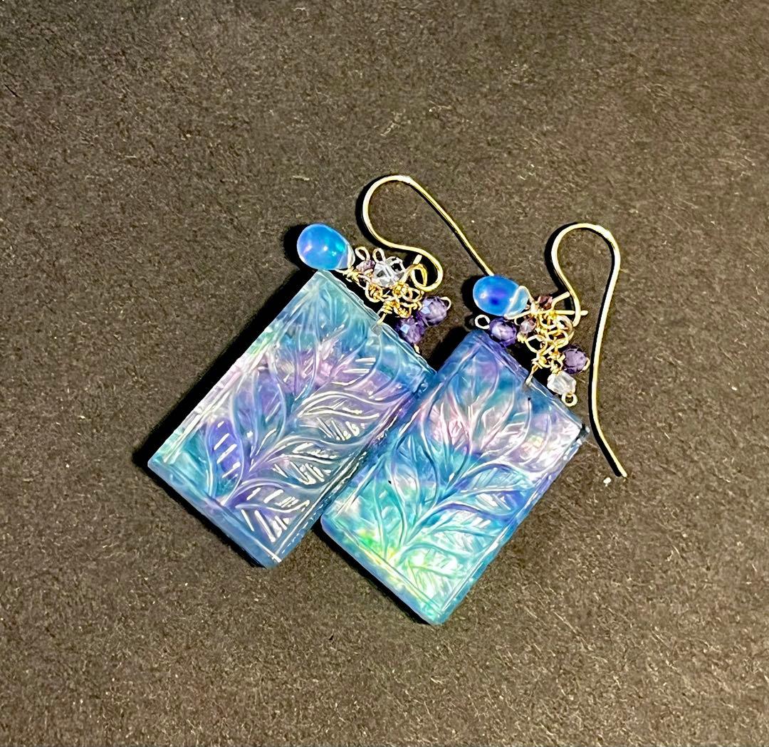 SALEラピス✖️マザオパ✖️水晶ヘリコニアLeafカービングピアス です