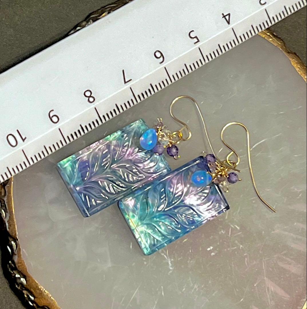 SALEラピス✖️マザオパ✖️水晶ヘリコニアLeafカービングピアス です