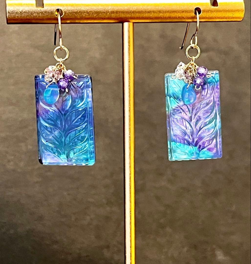 SALEラピス✖️マザオパ✖️水晶ヘリコニアLeafカービングピアス です