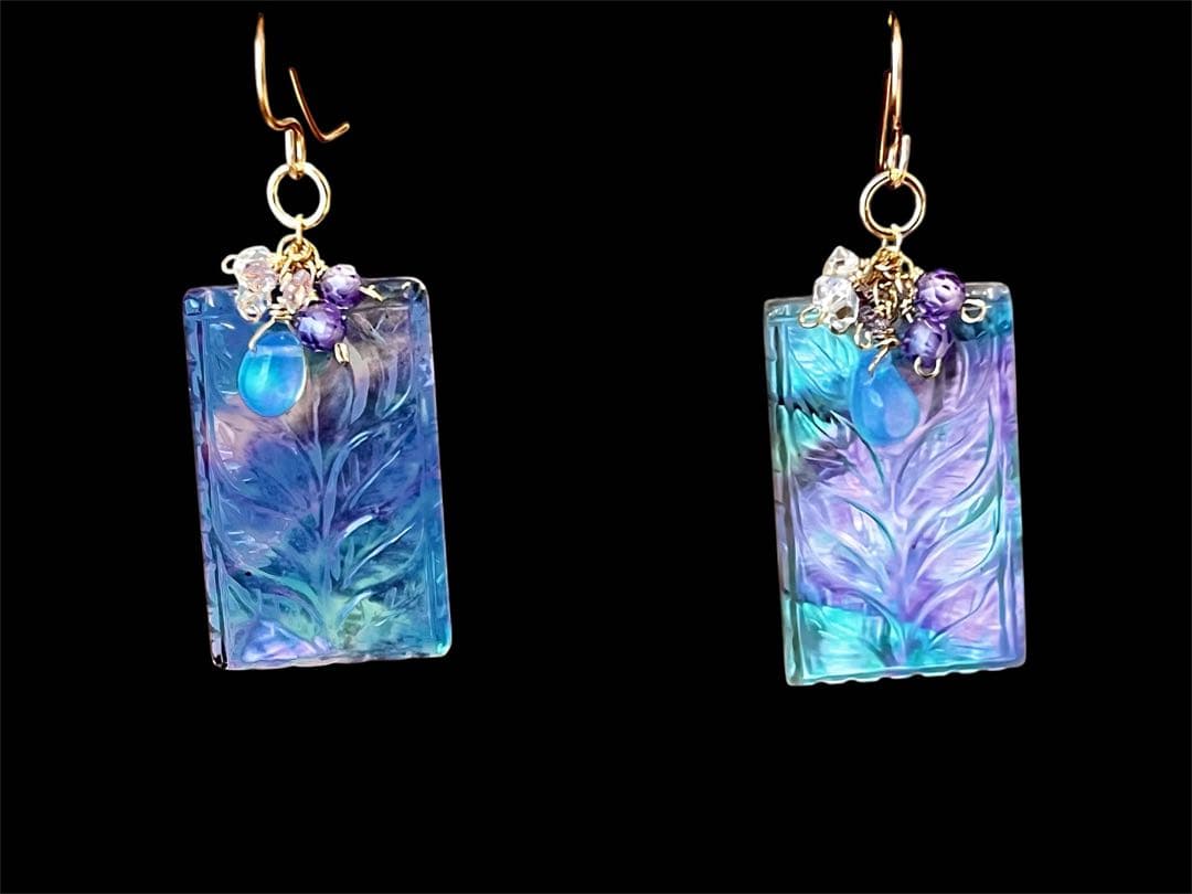 SALEラピス✖️マザオパ✖️水晶ヘリコニアLeafカービングピアス です