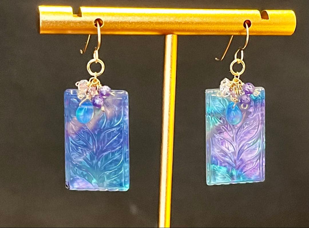 SALEラピス✖️マザオパ✖️水晶ヘリコニアLeafカービングピアス です