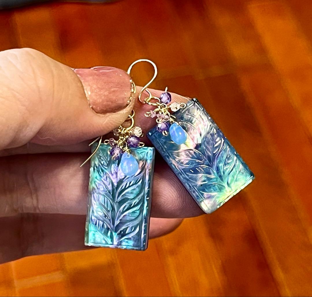 SALEラピス✖️マザオパ✖️水晶ヘリコニアLeafカービングピアス です