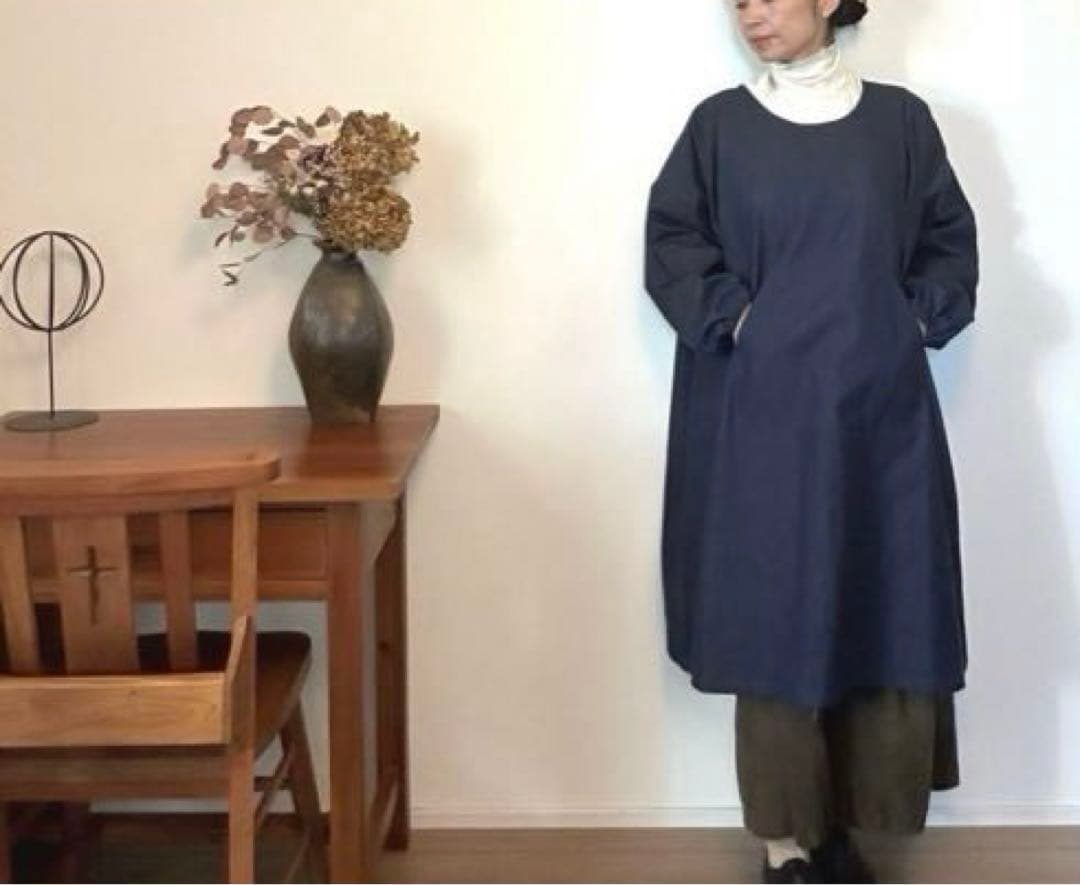 国産デニム生地　チュニック割烹着　服作り40年の田舎町仕立屋