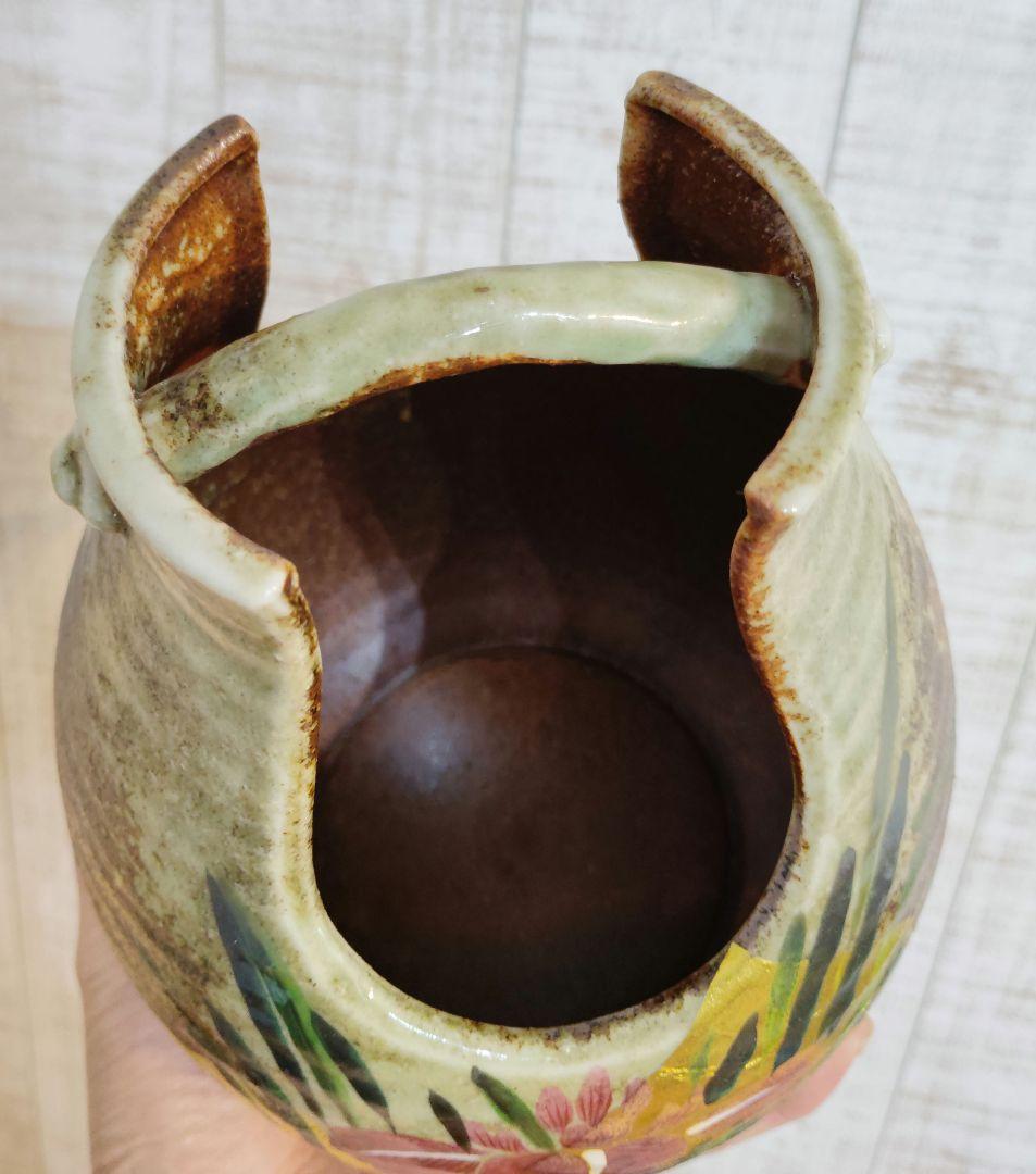 九谷焼　手桶花瓶　金彩あやめ　玉竜作　新品　未使用　花瓶　花器