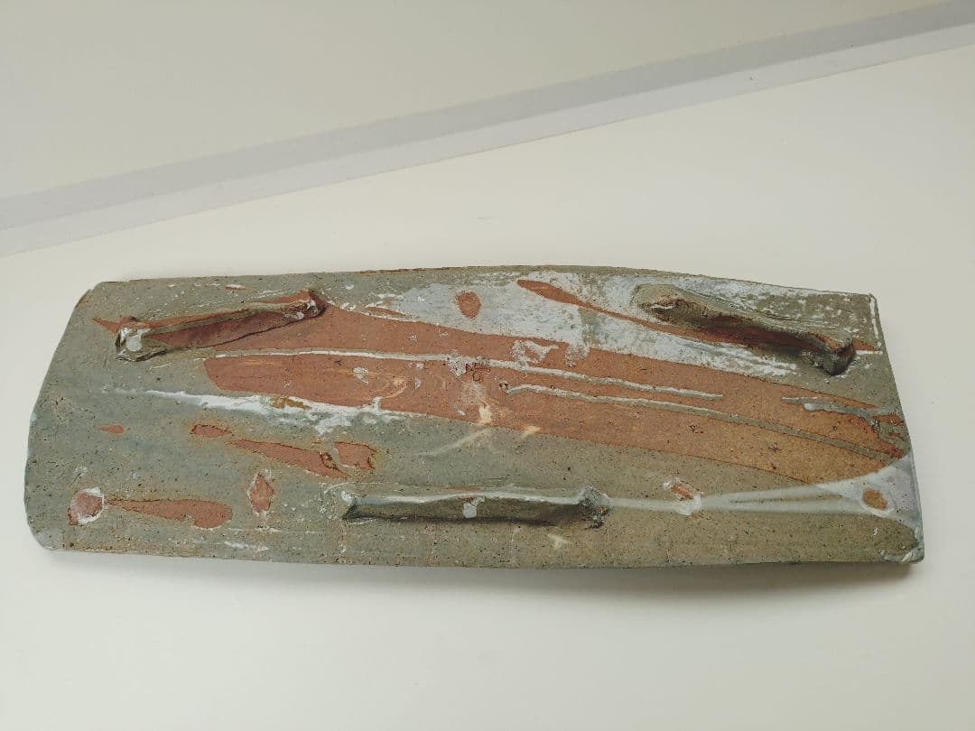 灰釉のグリーンが美しい長方形陶器皿　丹波焼