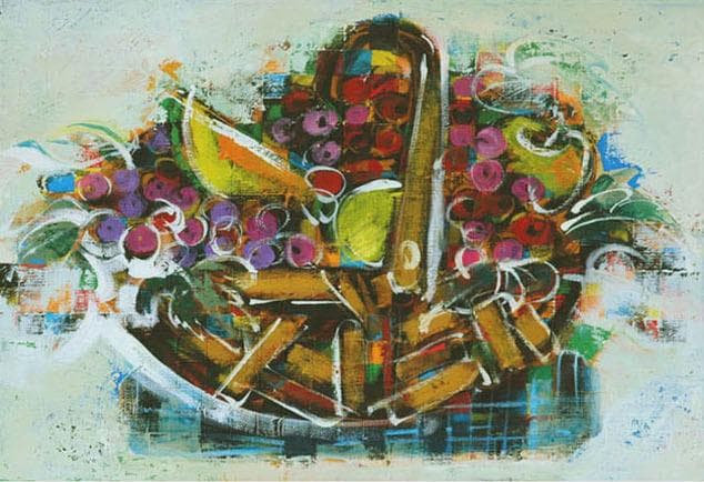 油絵 菅家令子 絵 絵画インテリア額付(黒) uF6-061403 静物フルーツ