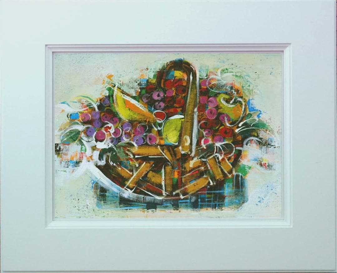 油絵 菅家令子 絵 絵画インテリア額付(黒) uF6-061403 静物フルーツ