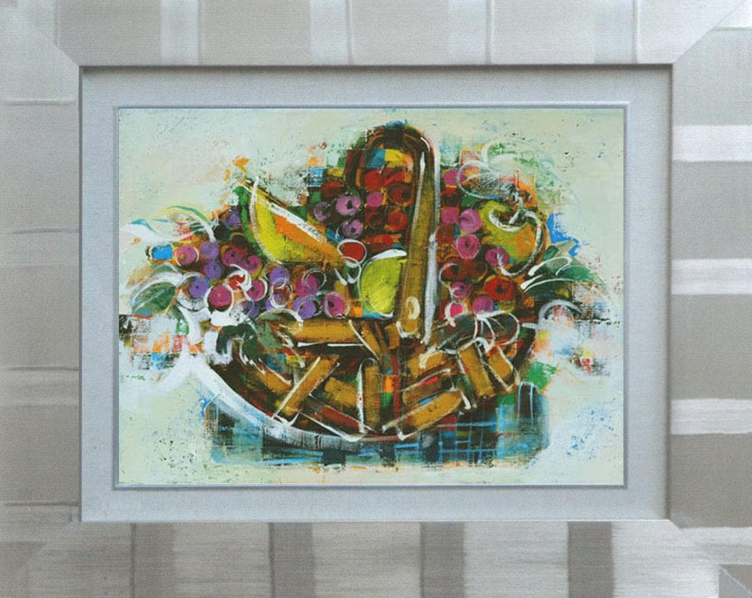 油絵 菅家令子 絵 絵画インテリア額付(黒) uF6-061403 静物フルーツ