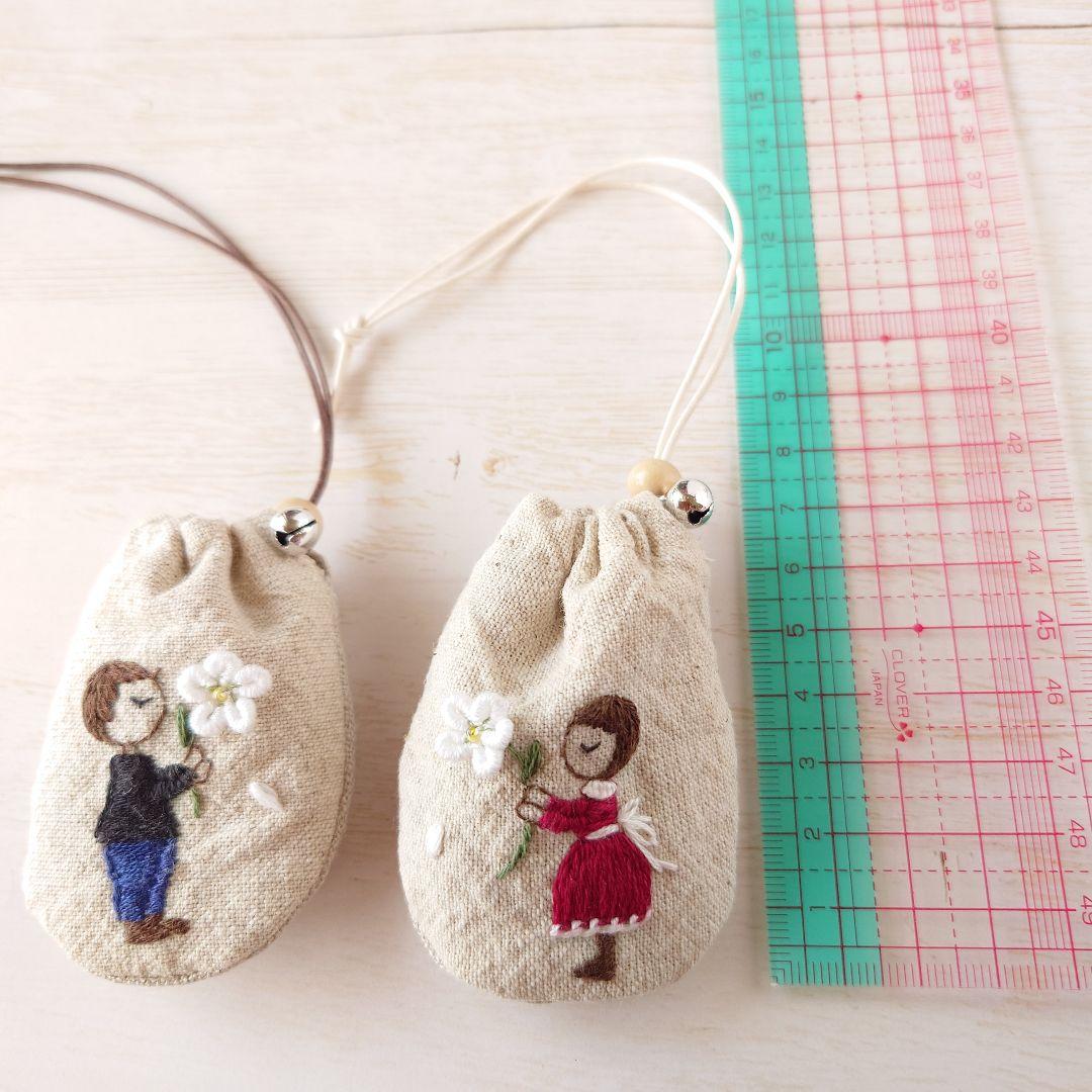 ちっちゃなりんりんお守りサシェ /巾着サシェ【男の子と女の子とジャスミン】