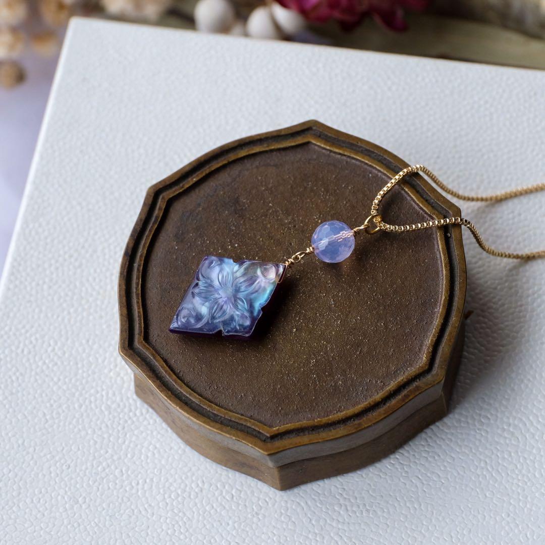 14kgfパープルオニキス×MOP×水晶カービングペンダントトップ