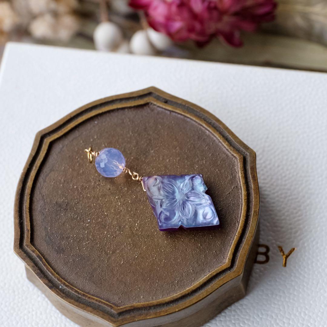 14kgfパープルオニキス×MOP×水晶カービングペンダントトップ