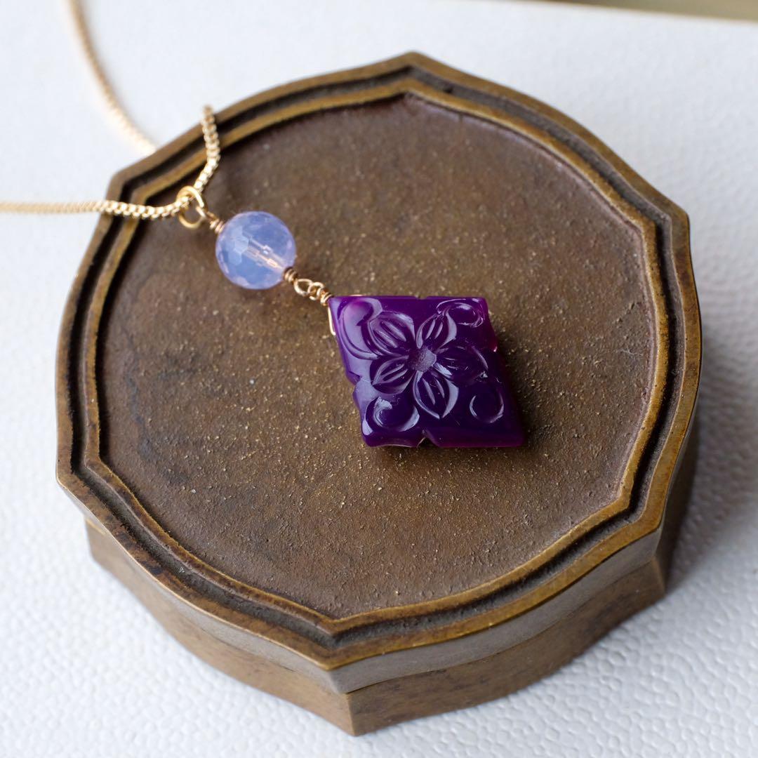 14kgfパープルオニキス×MOP×水晶カービングペンダントトップ