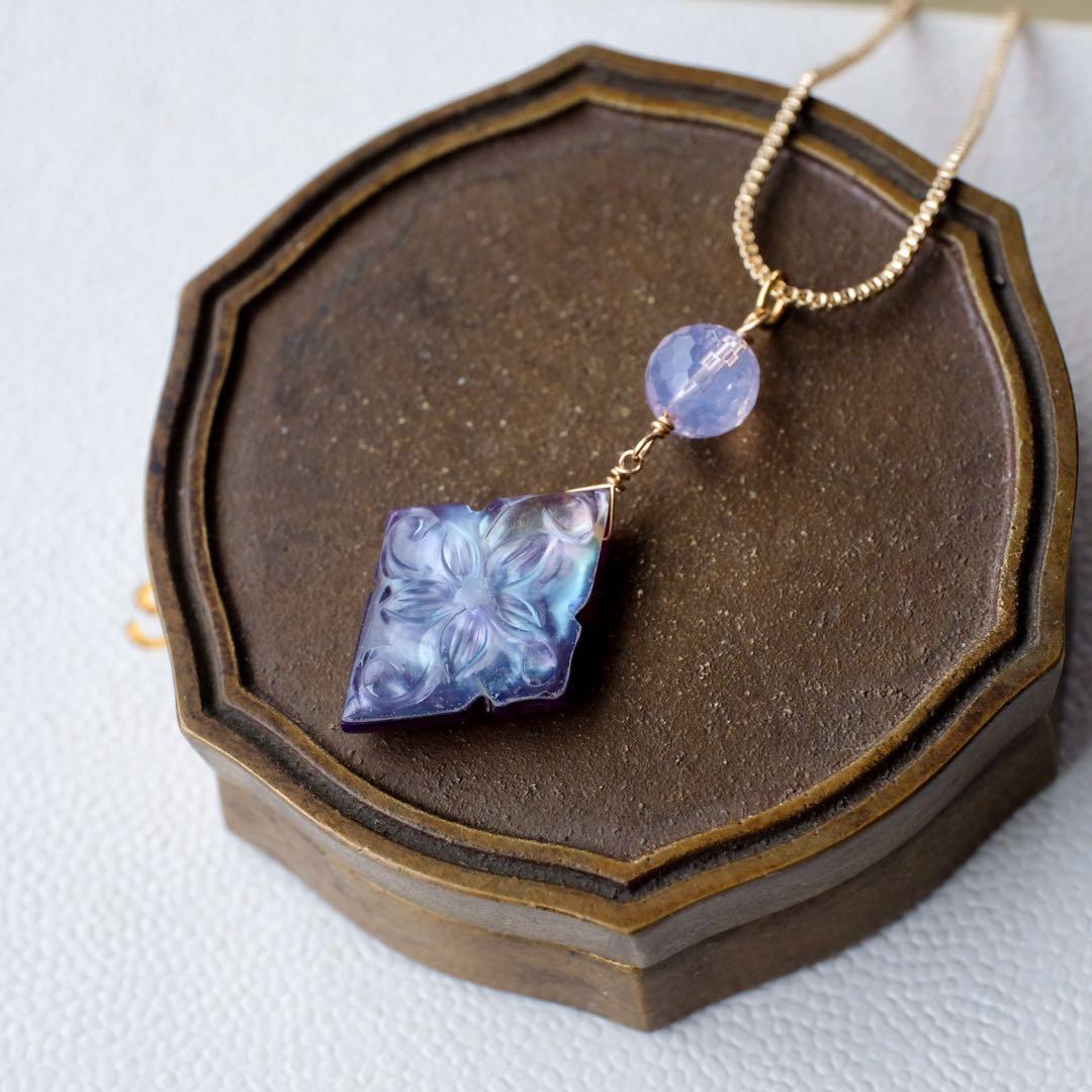 14kgfパープルオニキス×MOP×水晶カービングペンダントトップ