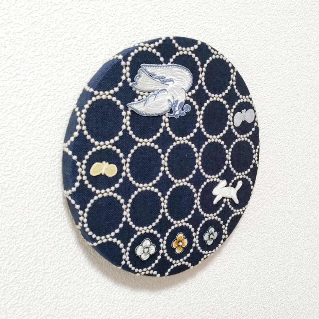 丸型　ミナペルホネン　ファブリックパネル　タンバリン　ネイビー　新築祝い　誕生日