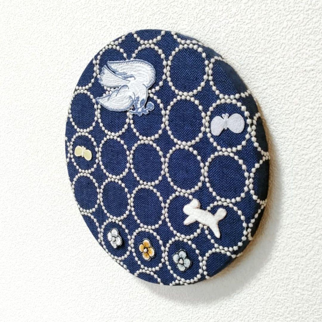 丸型　ミナペルホネン　ファブリックパネル　タンバリン　ネイビー　新築祝い　誕生日