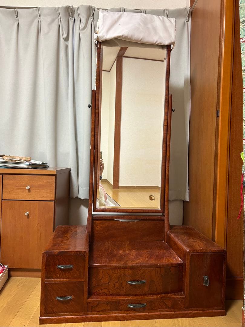 昭和レトロ　和製木製ドレッサー・鏡台 5引き出し付き　和箪笥