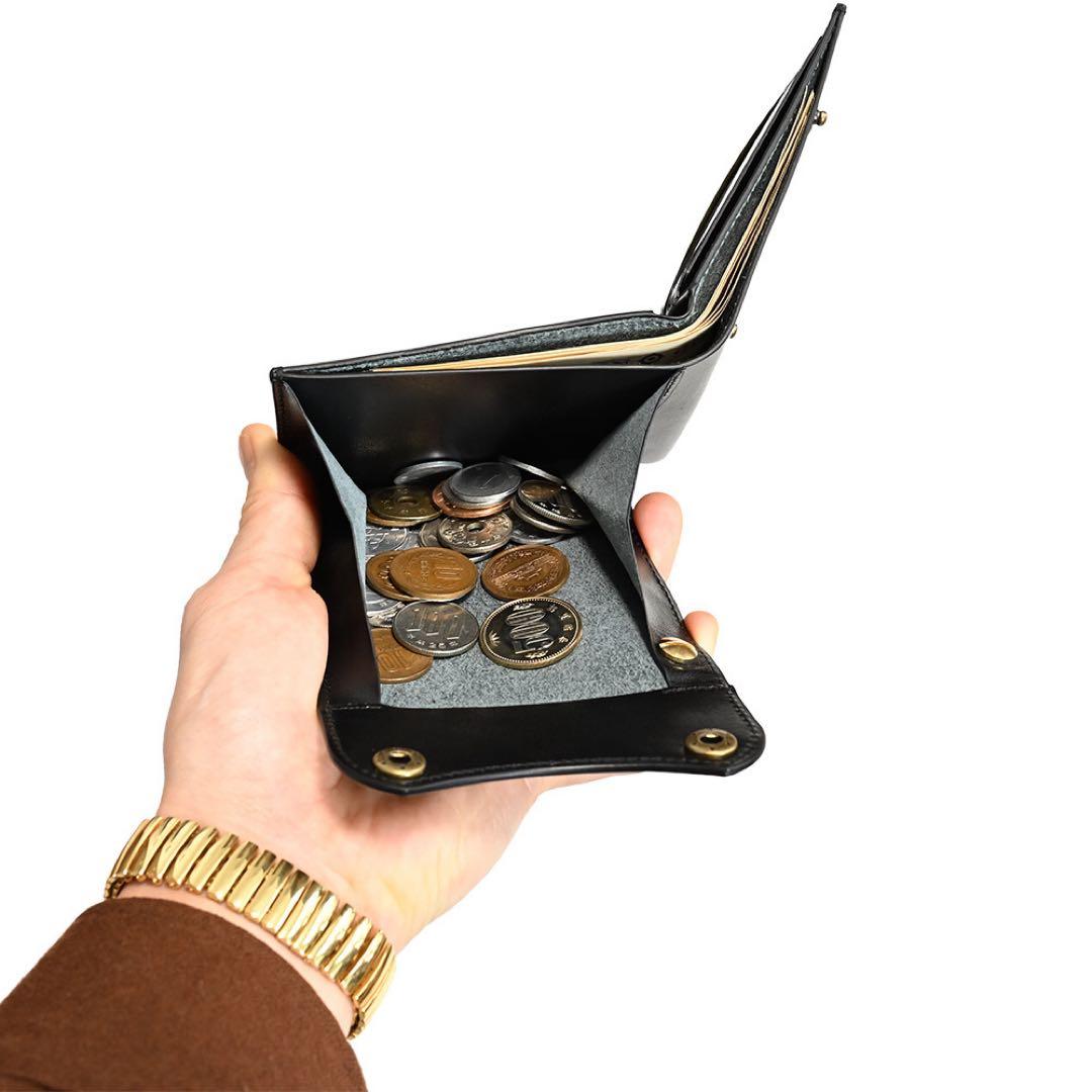 牛革コンパクトトラッカーウォレット レザーブラック カウハイド ミニショート財布