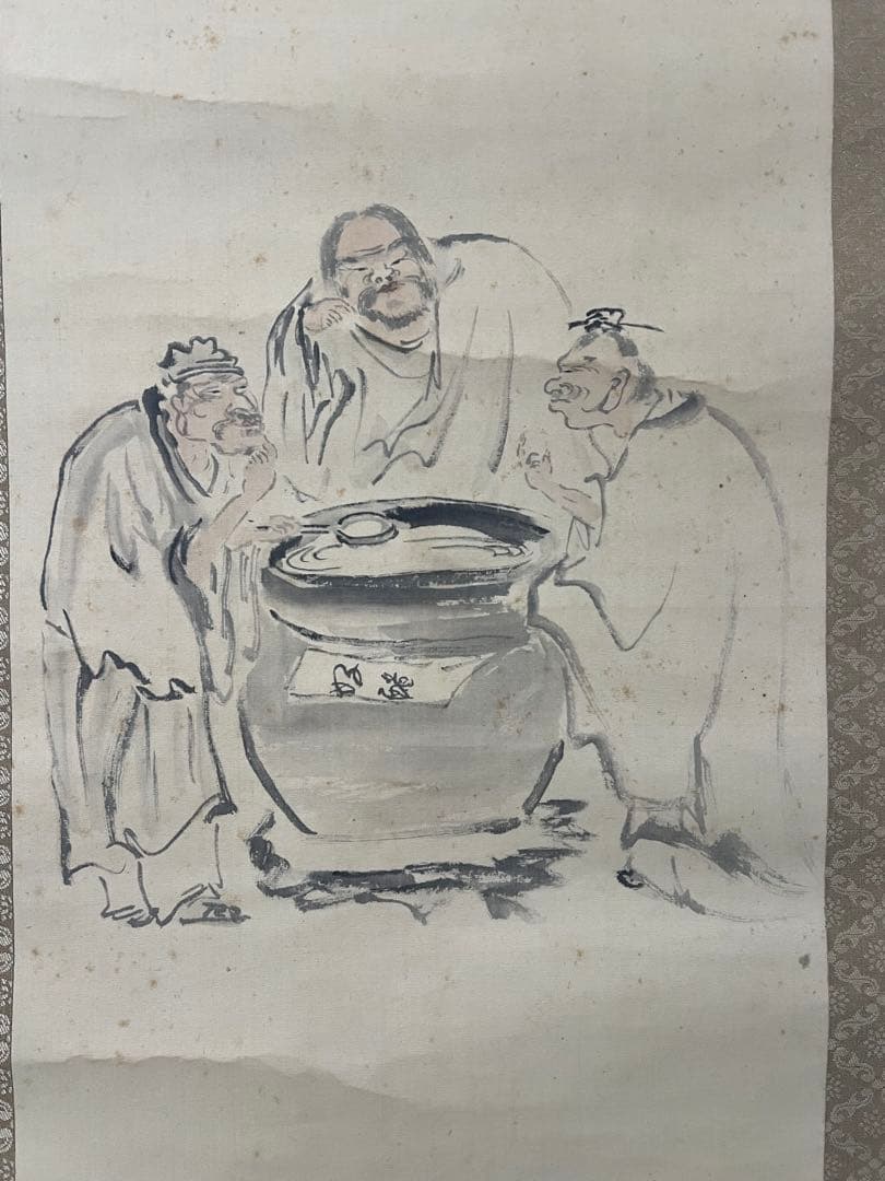 掛け軸　白雲散人［酢吸三聖］絹本　共箱！