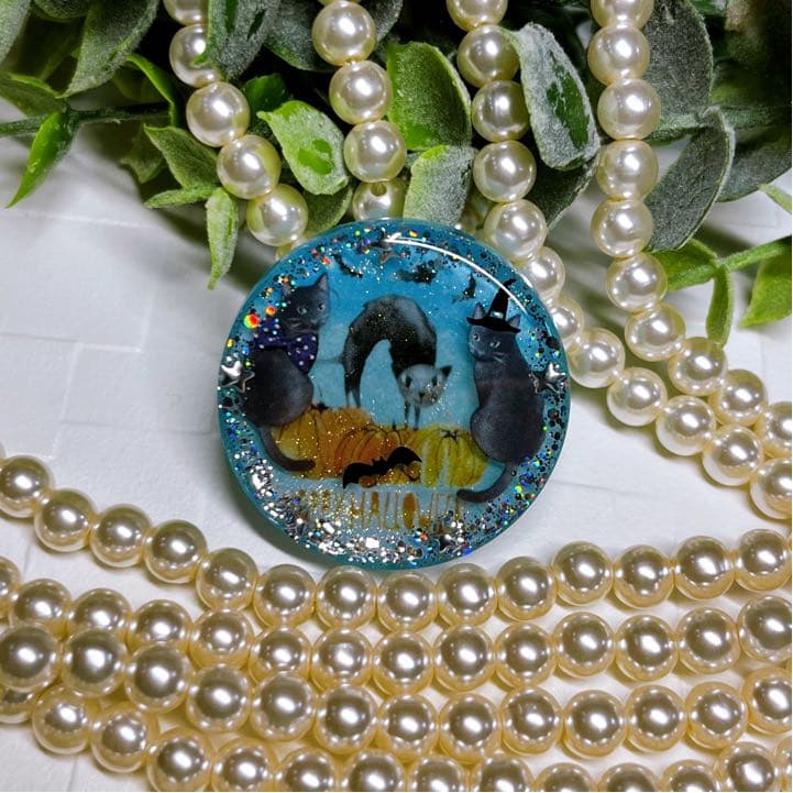 ゆきそら様お取置きです。レジンヘアゴム ミントなハロウィン 黒猫No.748