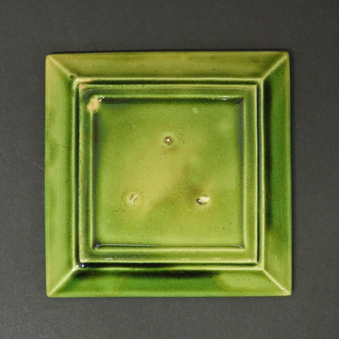 383 珉平焼 小皿豆皿５客 網代に蔦文様 幅9cm 幕末明治期/淡路焼 交趾焼