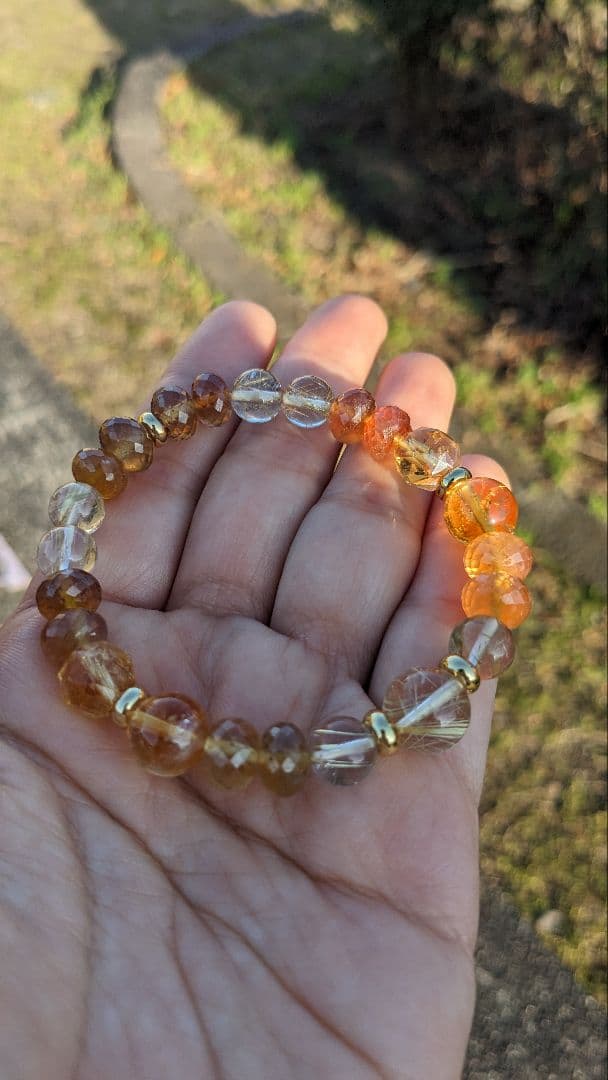 プクラジストーン・シトリン・ルチルクォーツの天然石ブレスレット　金運のお守り